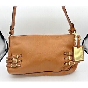 Etienne Aigne Cognac Shoulder Bag Purse Buckle Accents Single Strap Hang Tag EUC